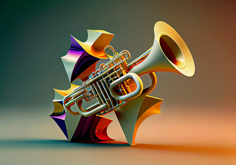 Artistic design with abstract jazz trumpet.Ai generated.